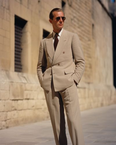 Costume Beige à Double Boutonnage